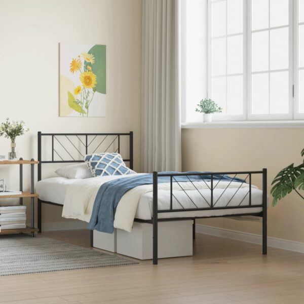 vidaXL Metal Bed Frame with Headboard and Footboard Black 39.4"x74.8" Twin