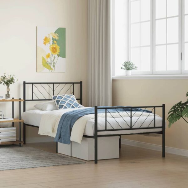 vidaXL Metal Bed Frame with Headboard and Footboard Black 39.4"x78.7"