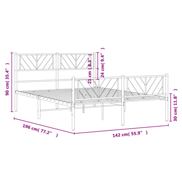 vidaXL Metal Bed Frame with Headboard and Footboard Black 53.1"x74.8" - Image 9