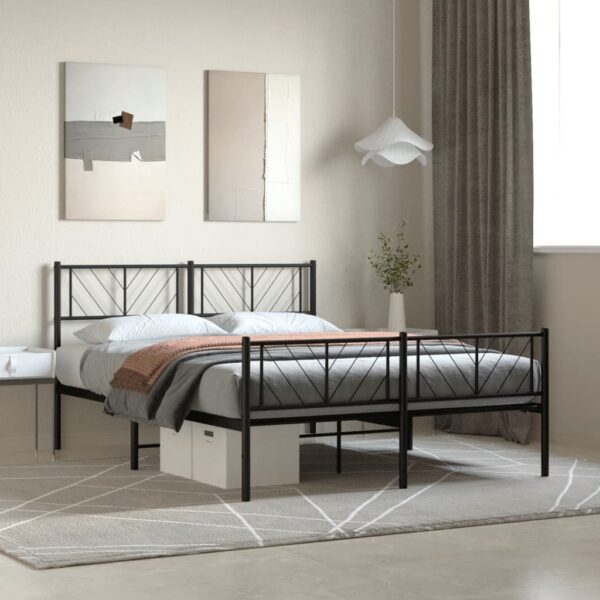 vidaXL Metal Bed Frame with Headboard and Footboard Black 53.1"x74.8"