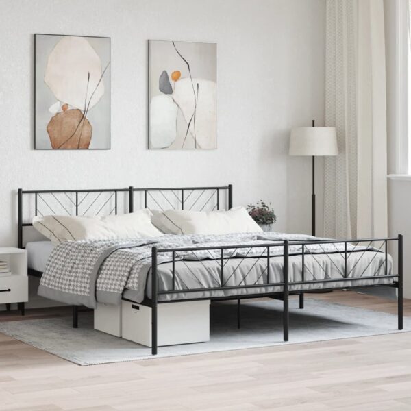 vidaXL Metal Bed Frame with Headboard and Footboard Black 76"x79.9" King