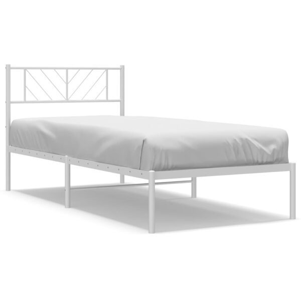 vidaXL Metal Bed Frame with Headboard White 39.4"x74.8" Twin - Image 2