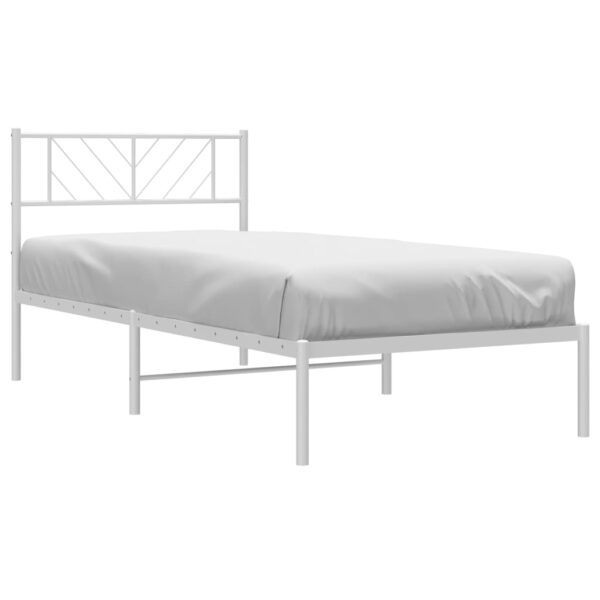 vidaXL Metal Bed Frame with Headboard White 39.4"x74.8" Twin - Image 3