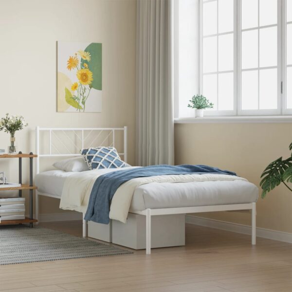 vidaXL Metal Bed Frame with Headboard White 39.4"x74.8" Twin