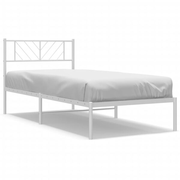 vidaXL Metal Bed Frame with Headboard White 39.4"x78.7" - Image 2