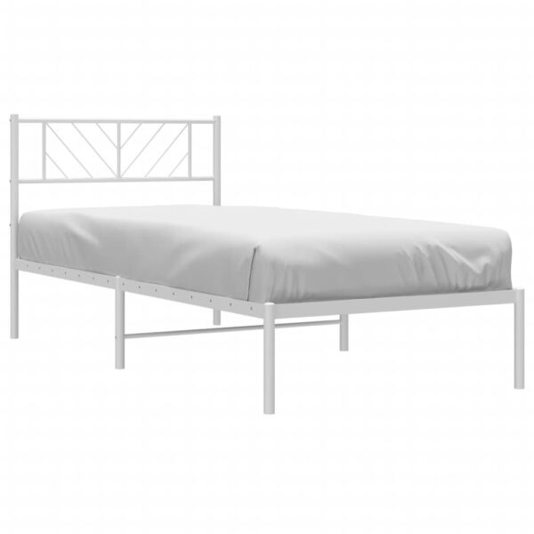 vidaXL Metal Bed Frame with Headboard White 39.4"x78.7" - Image 3