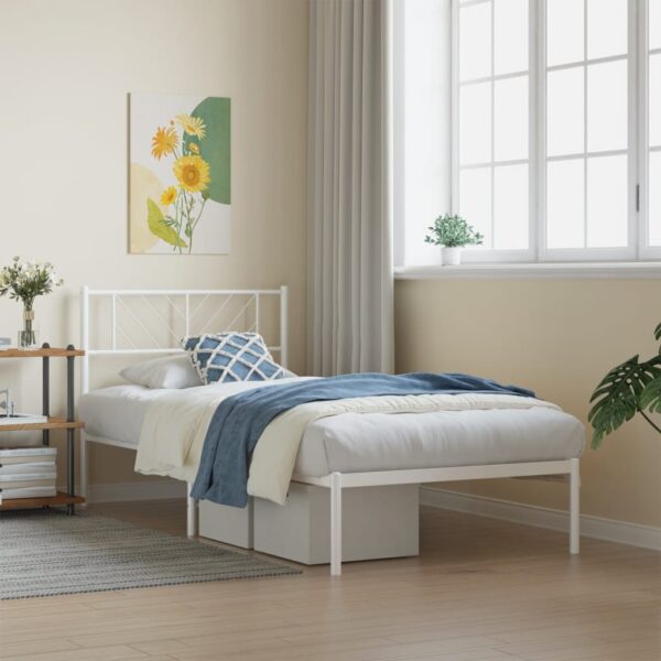 vidaXL Metal Bed Frame with Headboard White 39.4"x78.7"