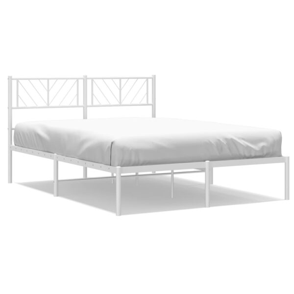 vidaXL Metal Bed Frame with Headboard White 59.1"x78.7" - Image 2