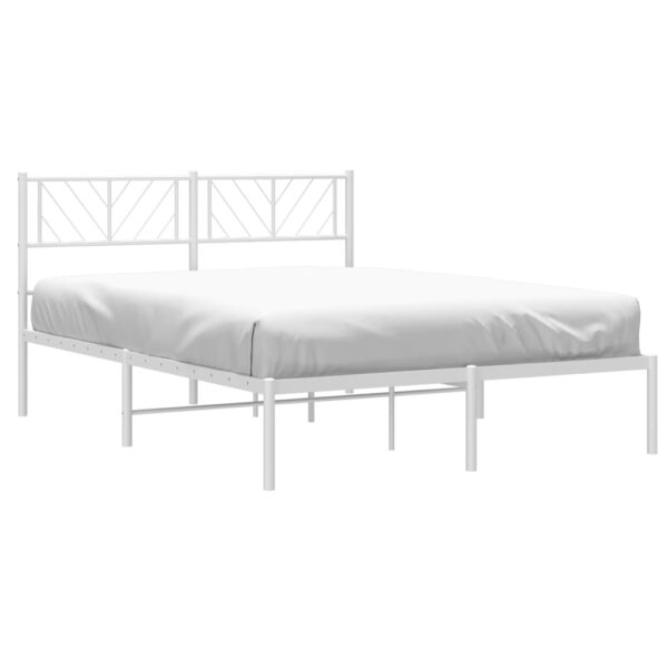 vidaXL Metal Bed Frame with Headboard White 59.1"x78.7" - Image 3