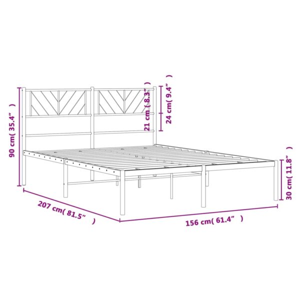 vidaXL Metal Bed Frame with Headboard White 59.1"x78.7" - Image 9