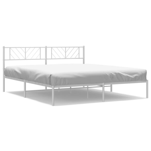 vidaXL Metal Bed Frame with Headboard White 72"x83.9" California King - Image 2