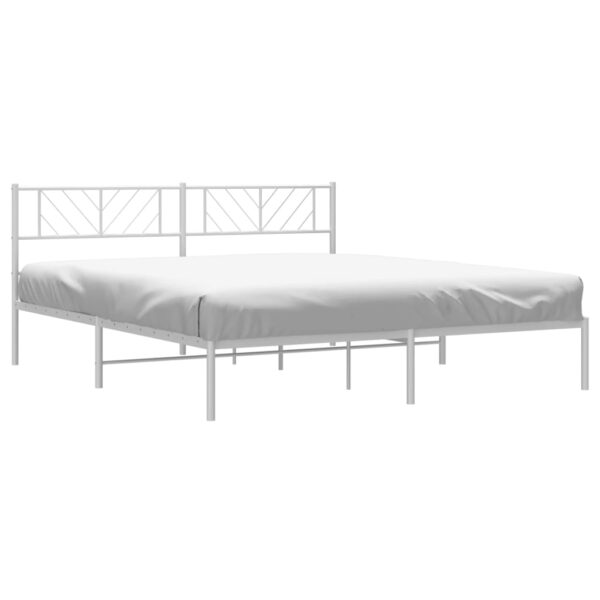 vidaXL Metal Bed Frame with Headboard White 72"x83.9" California King - Image 3