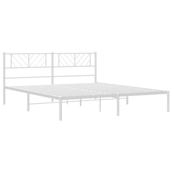 vidaXL Metal Bed Frame with Headboard White 72"x83.9" California King - Image 4