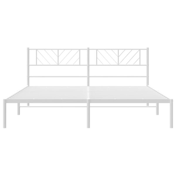 vidaXL Metal Bed Frame with Headboard White 72"x83.9" California King - Image 5