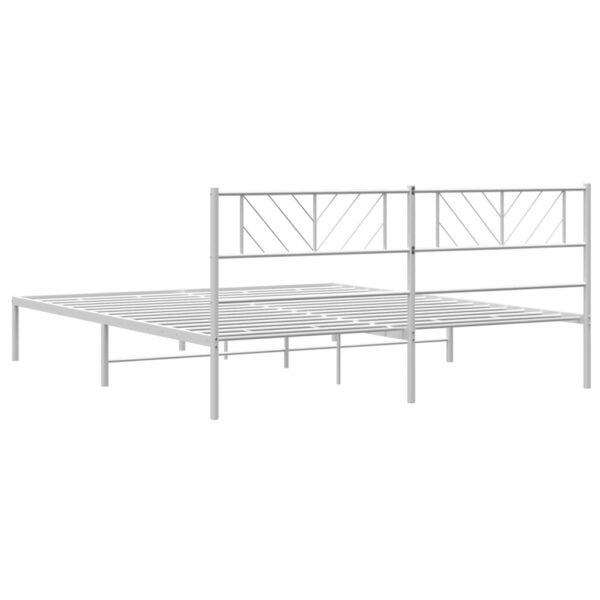 vidaXL Metal Bed Frame with Headboard White 72"x83.9" California King - Image 7