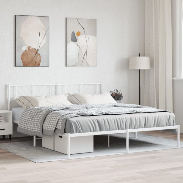 vidaXL Metal Bed Frame with Headboard White 72"x83.9" California King