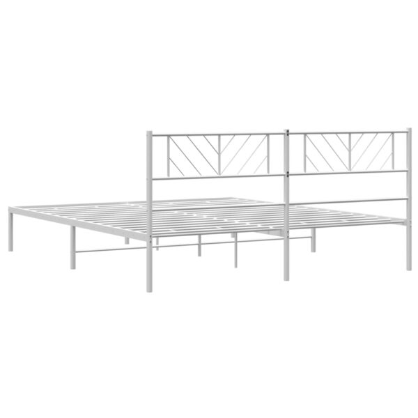 vidaXL Metal Bed Frame with Headboard White 76"x79.9" King - Image 7