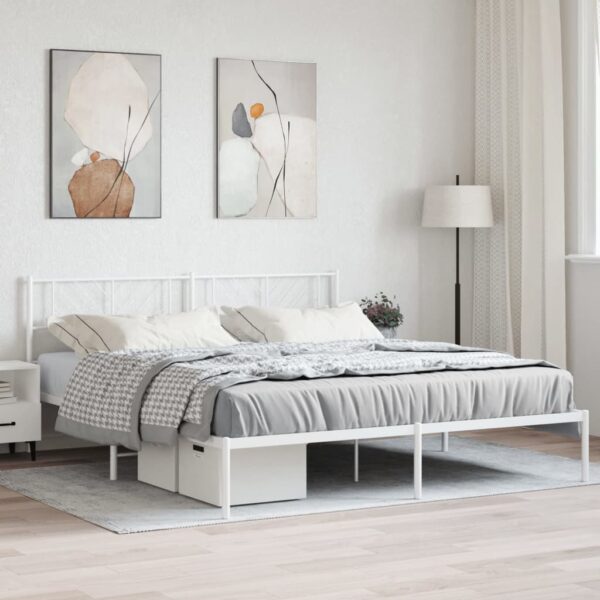 vidaXL Metal Bed Frame with Headboard White 76"x79.9" King