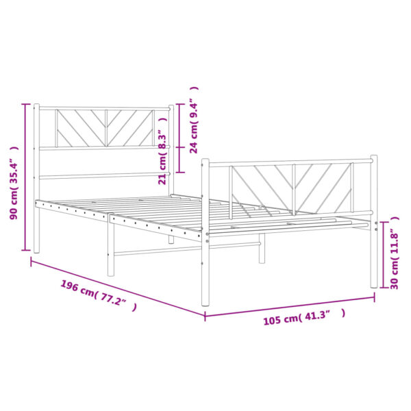 vidaXL Metal Bed Frame with Headboard and Footboard White 39.4"x74.8" Twin - Image 9