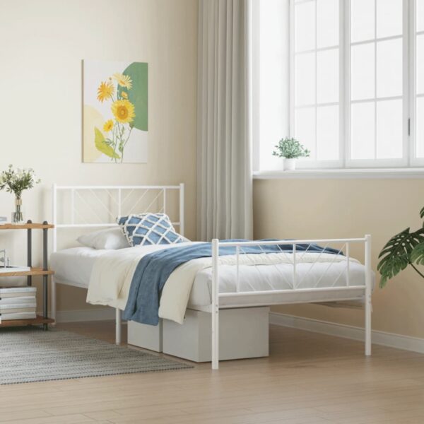 vidaXL Metal Bed Frame with Headboard and Footboard White 39.4"x74.8" Twin