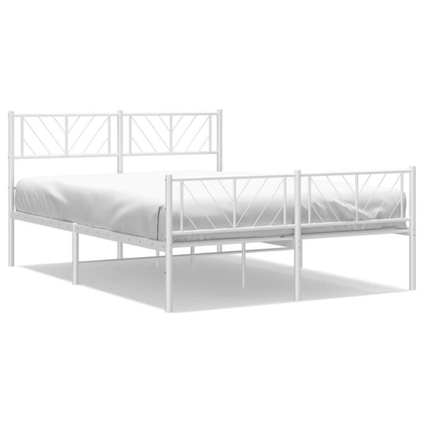 vidaXL Metal Bed Frame with Headboard and Footboard White 53.1"x74.8" - Image 2