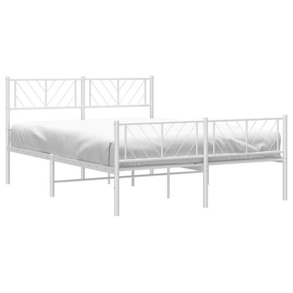 vidaXL Metal Bed Frame with Headboard and Footboard White 53.1"x74.8" - Image 3