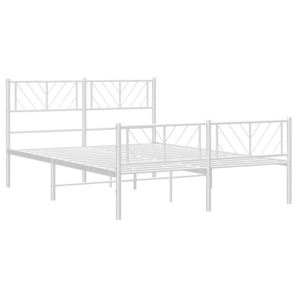 vidaXL Metal Bed Frame with Headboard and Footboard White 53.1"x74.8" - Image 4