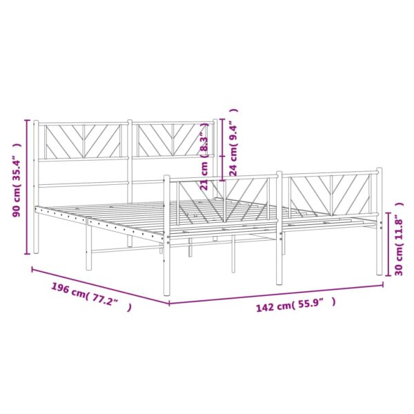 vidaXL Metal Bed Frame with Headboard and Footboard White 53.1"x74.8" - Image 9