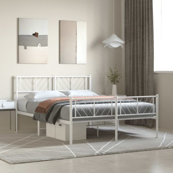 vidaXL Metal Bed Frame with Headboard and Footboard White 59.1"x78.7"