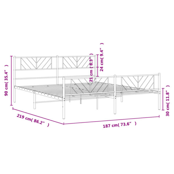 vidaXL Metal Bed Frame with Headboard&Footboard White 72"x83.9" California King - Image 9