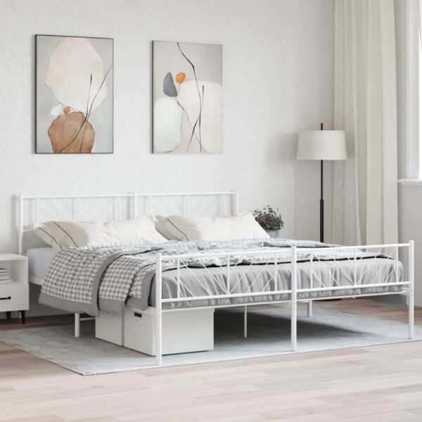 vidaXL Metal Bed Frame with Headboard&Footboard White 72"x83.9" California King