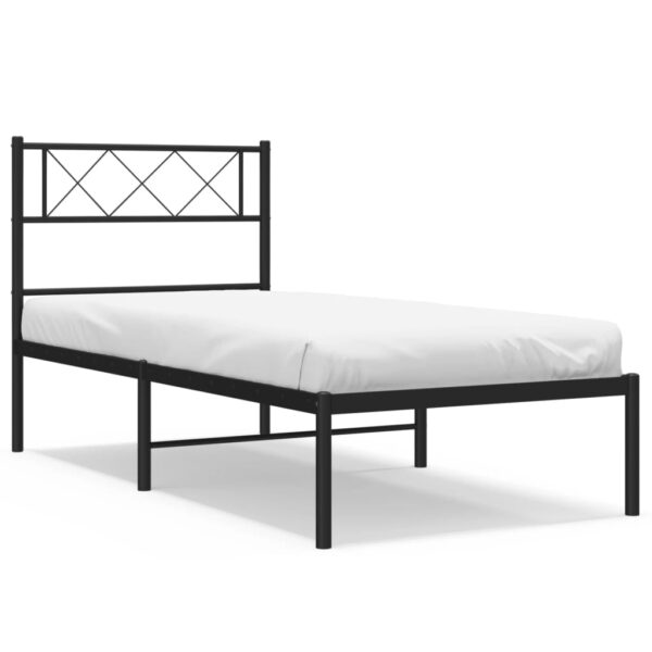 vidaXL Metal Bed Frame with Headboard Black 39.4"x74.8" Twin - Image 2