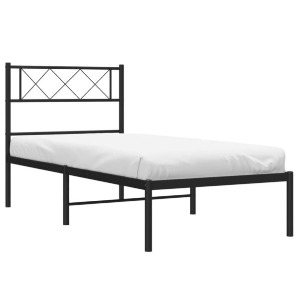 vidaXL Metal Bed Frame with Headboard Black 39.4"x74.8" Twin - Image 3