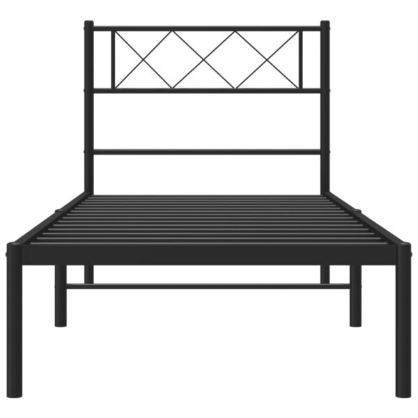 vidaXL Metal Bed Frame with Headboard Black 39.4"x74.8" Twin - Image 4