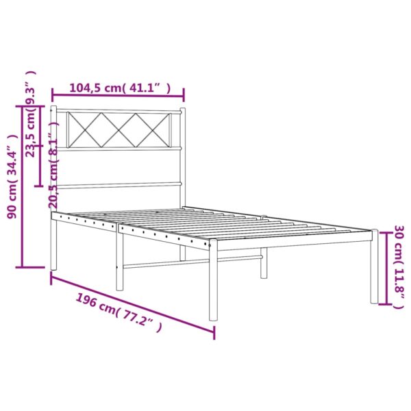 vidaXL Metal Bed Frame with Headboard Black 39.4"x74.8" Twin - Image 9