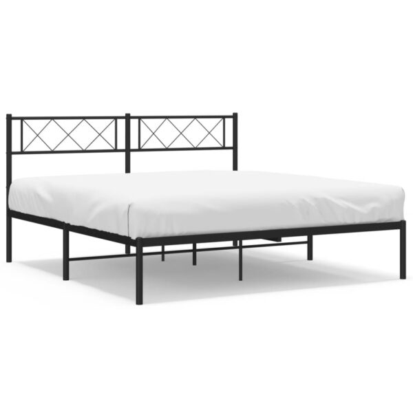 vidaXL Metal Bed Frame with Headboard Black 53.1"x74.8" - Image 2