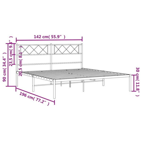 vidaXL Metal Bed Frame with Headboard Black 53.1"x74.8" - Image 9