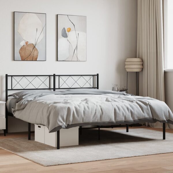 vidaXL Metal Bed Frame with Headboard Black 53.1"x74.8"