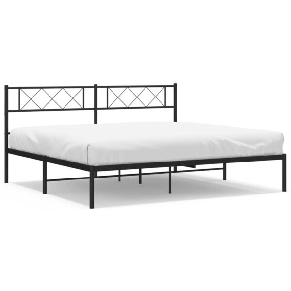 vidaXL Metal Bed Frame with Headboard Black 72"x83.9" California King - Image 2