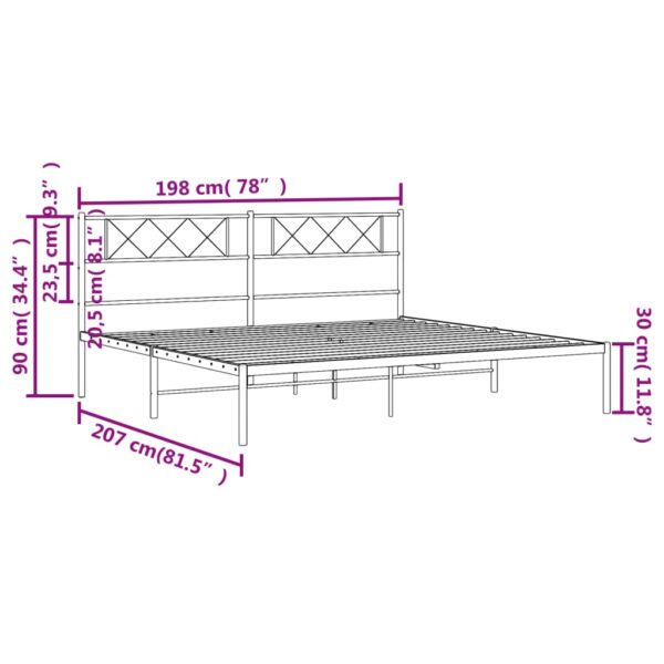 vidaXL Metal Bed Frame with Headboard Black 76"x79.9" King - Image 9