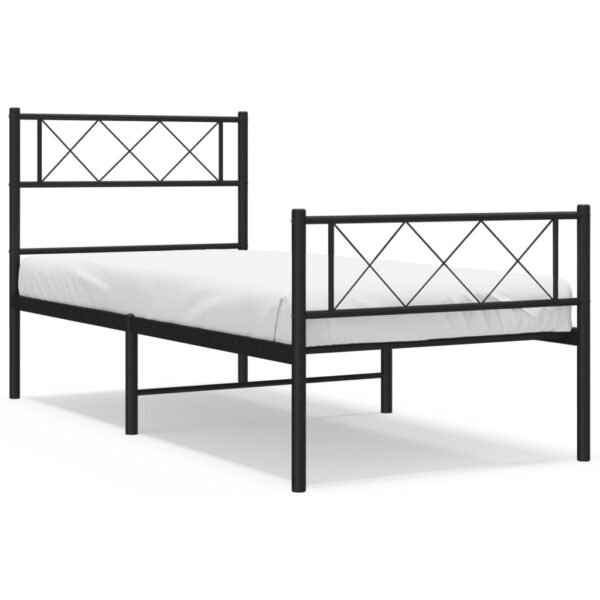 vidaXL Metal Bed Frame with Headboard and Footboard Black 39.4"x74.8" Twin - Image 2