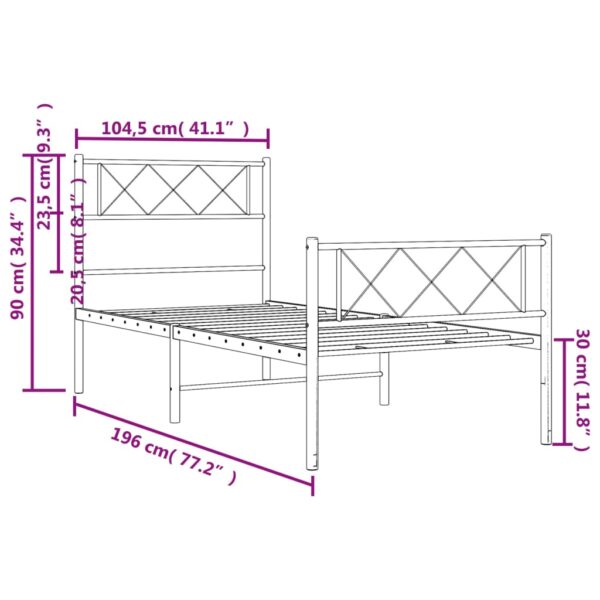 vidaXL Metal Bed Frame with Headboard and Footboard Black 39.4"x74.8" Twin - Image 9