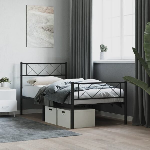 vidaXL Metal Bed Frame with Headboard and Footboard Black 39.4"x74.8" Twin