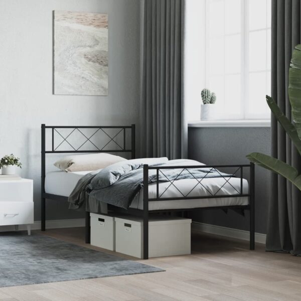 vidaXL Metal Bed Frame with Headboard and Footboard Black 39.4"x78.7"