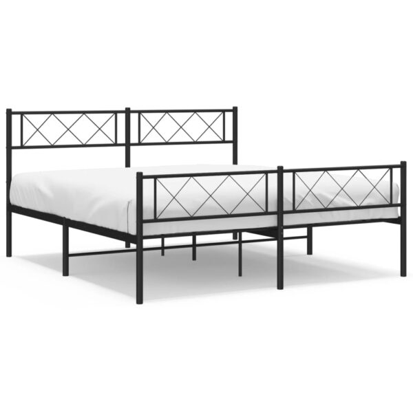 vidaXL Metal Bed Frame with Headboard and Footboard Black 53.1"x74.8" - Image 2