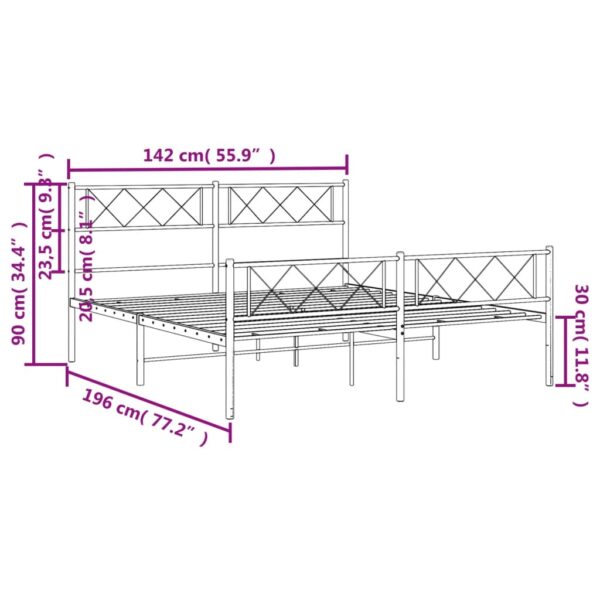 vidaXL Metal Bed Frame with Headboard and Footboard Black 53.1"x74.8" - Image 9