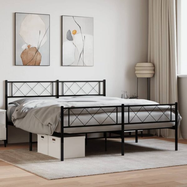 vidaXL Metal Bed Frame with Headboard and Footboard Black 53.1"x74.8"