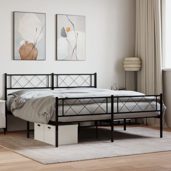 vidaXL Metal Bed Frame with Headboard and Footboard Black 59.1"x78.7"