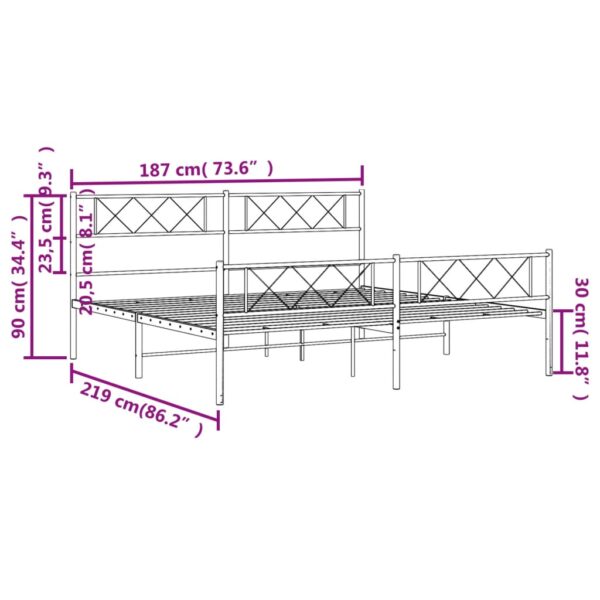 vidaXL Metal Bed Frame with Headboard&Footboard Black 72"x83.9" California King - Image 9