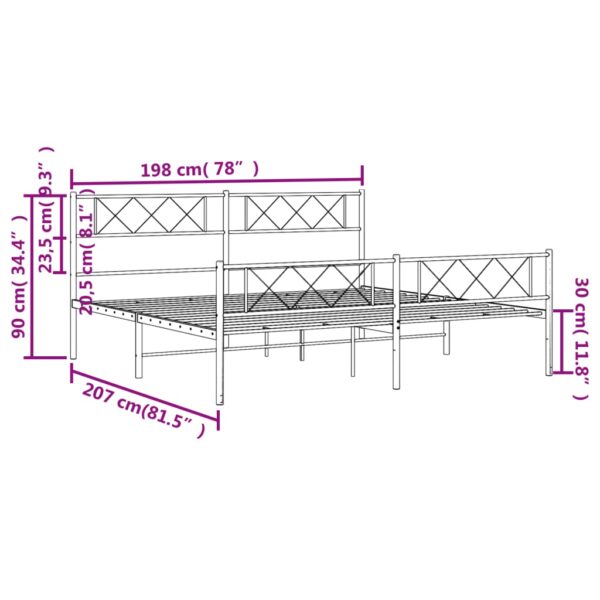 vidaXL Metal Bed Frame with Headboard and Footboard Black 76"x79.9" King - Image 9